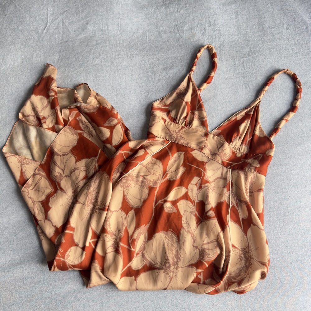 Floral Midi Dress in Orange and Cream